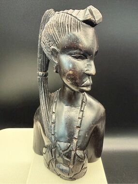 Vintage Hand-Carved Ebony Wood Bust of a Young African Woman 7” x 3.5”
